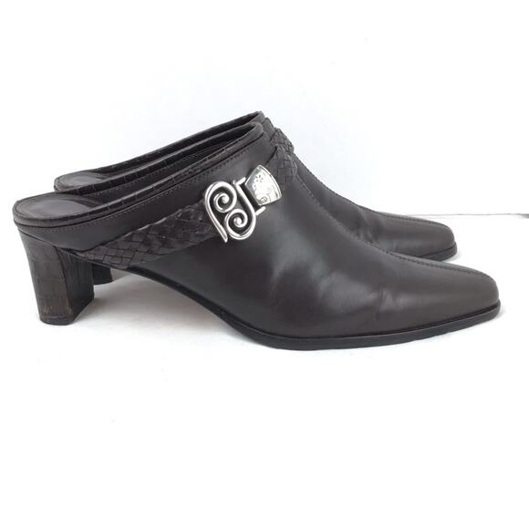 Brighton Tapa Leather Embellished Mules Brown 8.5N - Picture 1 of 8